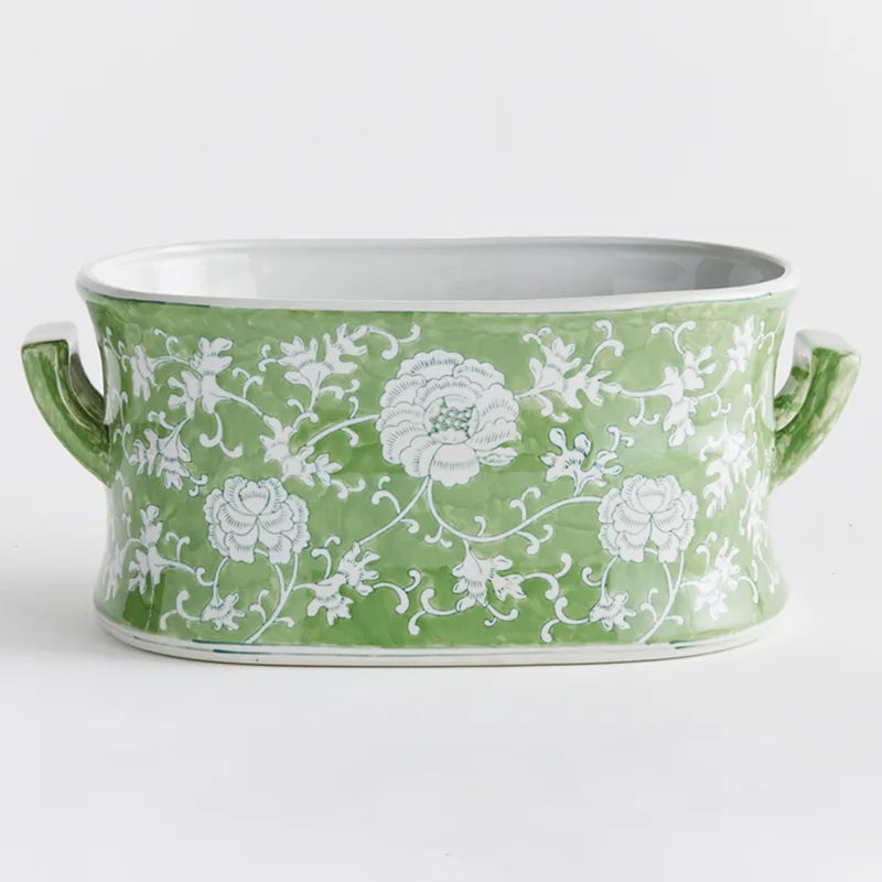 Green & White Chinoiserie Imperial Lotus Planter