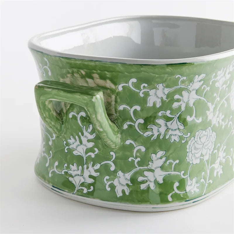Green & White Chinoiserie Imperial Lotus Planter