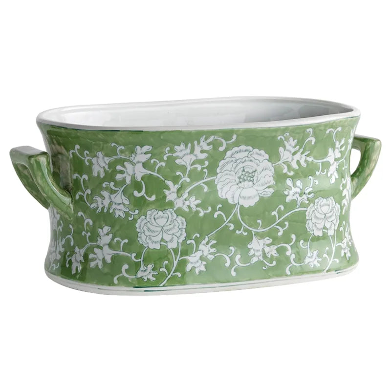 Green & White Chinoiserie Imperial Lotus Planter