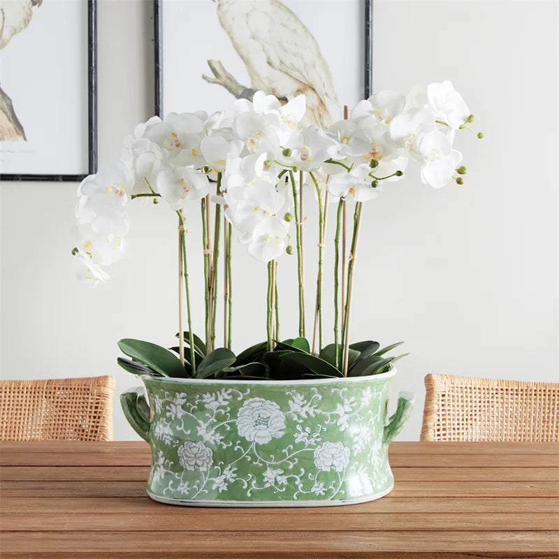 Green & White Chinoiserie Imperial Lotus Planter