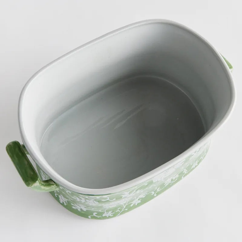 Green & White Chinoiserie Imperial Lotus Planter