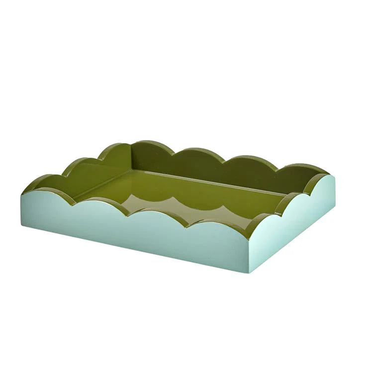 Eau De Nil & Khaki Lacquered Scallop Tray | Small