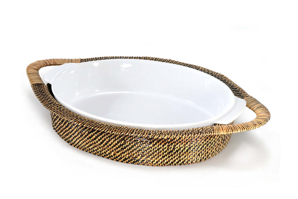 Oval Large 4QT Casserole Basket with Stoneware Roaster by Calaisio 