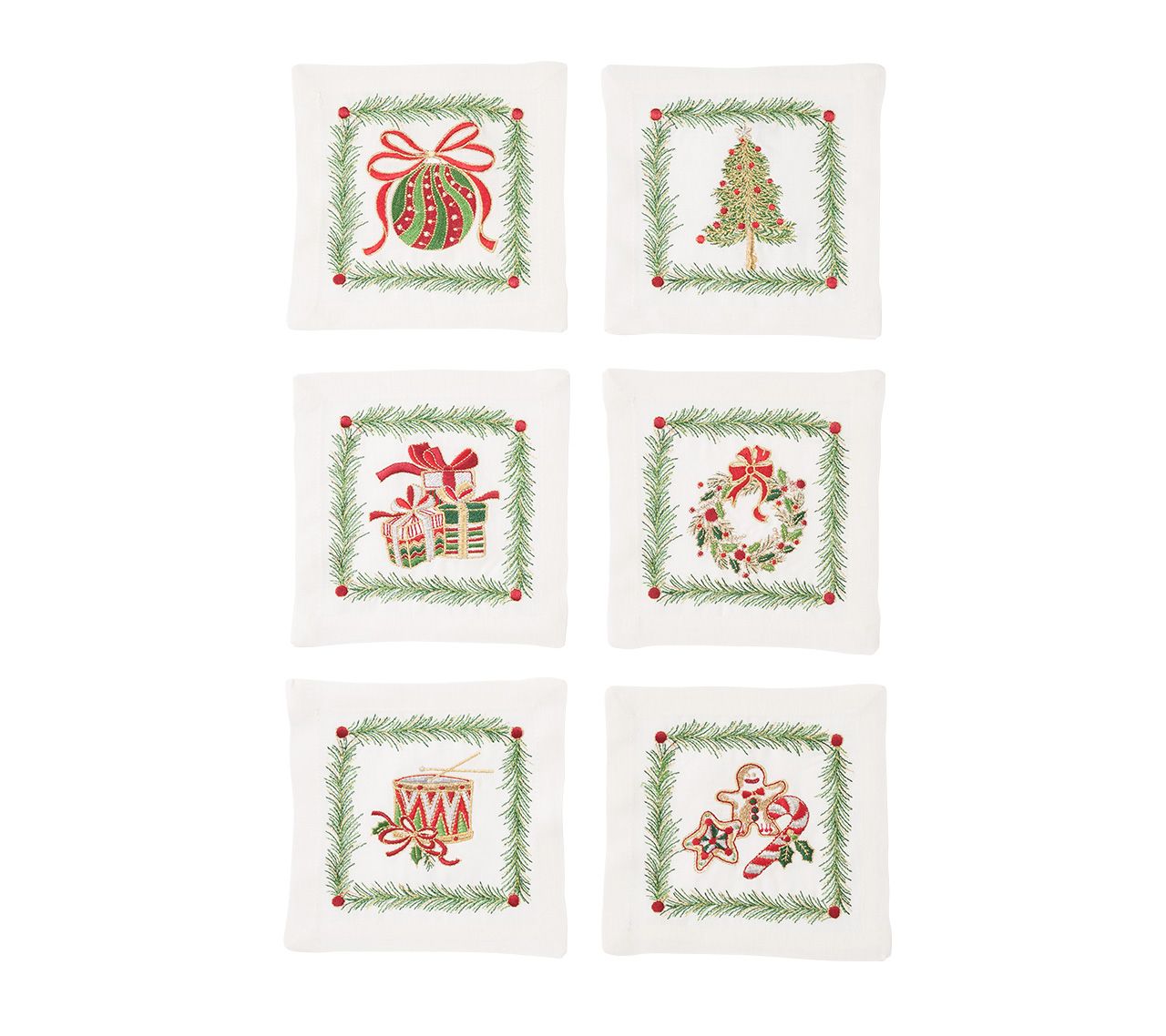 Christmas Trellis Cocktail Napkins Set of 6 - White/Multi