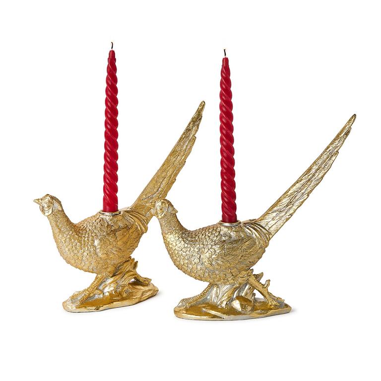 Pair Golden Pheasant Candleholders