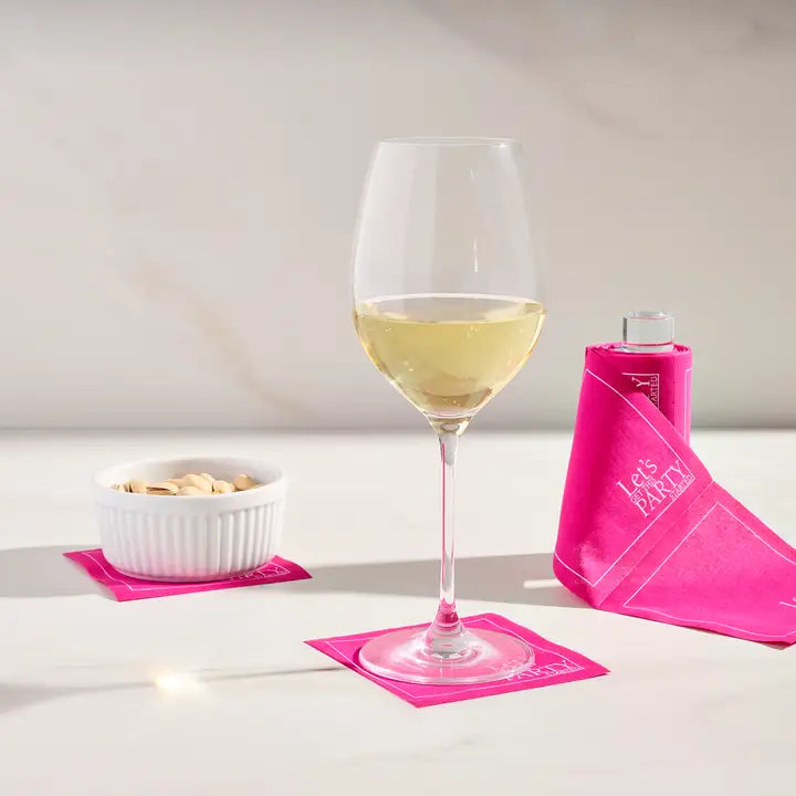 Clear Cocktail Napkin Stand with Pink Napkins by Table Theory