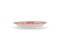 Oriente Italiano pickle dish in pink with floral design and gold trim, featuring a scalloped edge.
