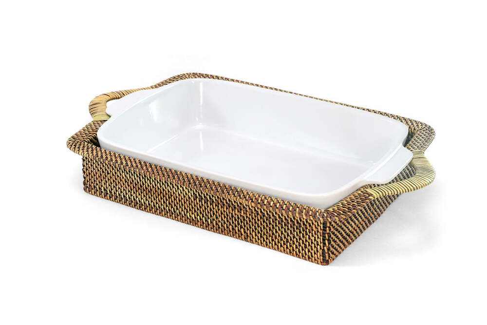 Rectangular Large 3QT Casserole Basket with Stoneware Roaster by Calaisio 