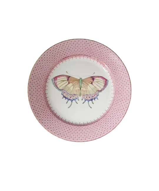 Pink Lace Dessert Plate with Butterfly