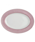 Oval platter with a white center and a pink lace-patterned border.