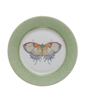 Apple lace dessert plate featuring a colorful butterfly design and a green patterned border.