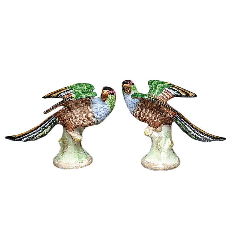 Parakeets, Pair – Hand-Painted Porcelain Birds