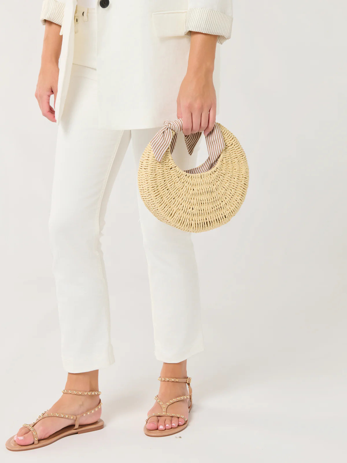 Mini Straw Bag w/ Blue & White Lining