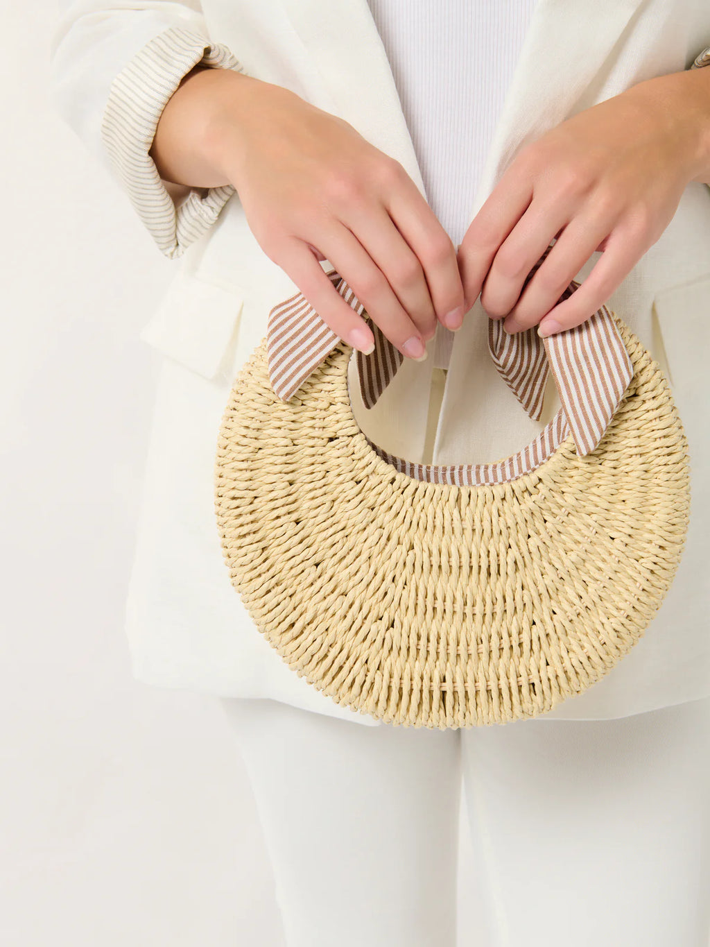 Mini Straw Bag w/ Brown & White Lining