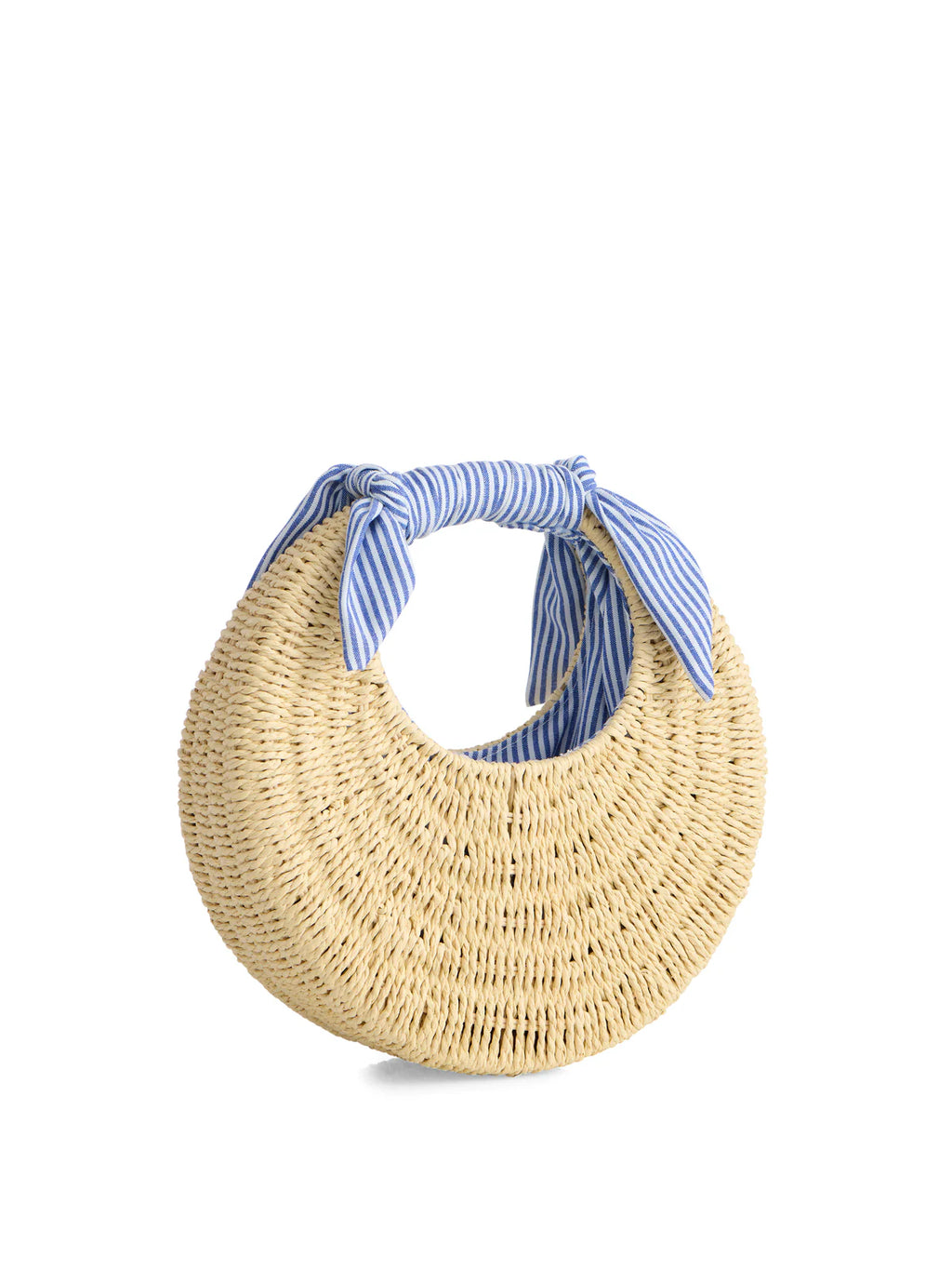 Mini Straw Bag w/ Blue & White Lining
