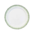 Sitio stripe dinner plate in basil green with a white center and decorative green stripes along the edge.