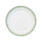 Sitio stripe dinner plate in basil green with a white center and decorative green stripes along the edge.