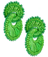 Tara Raffia Earring- Double Ring Green