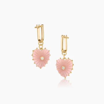 Pink Opal Heart Earrings (Convertible Hoop)