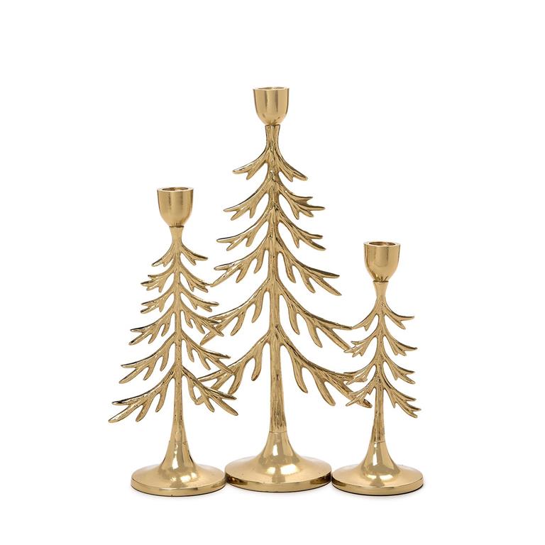 S/3 Gold Tree Taper Holders