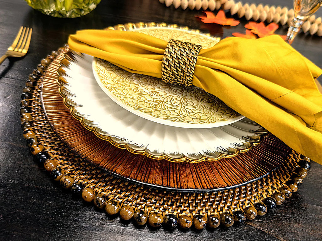 Round 14" Placemat with Tortoise, Natural Seed Beads, Set of 4